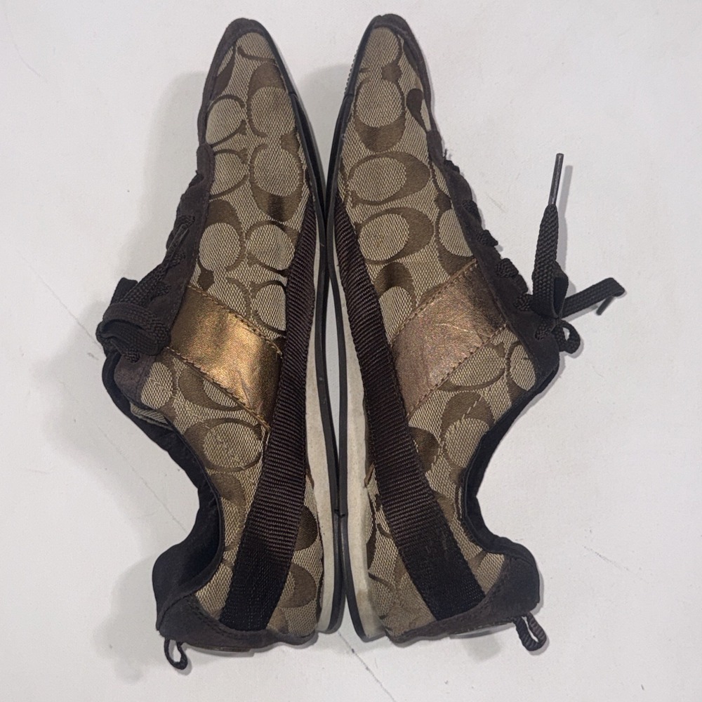 Coach Signature C Logo Canvas Brown Classic Patent Leather Sneakers Women's 9.5 - Picture 10 of 13